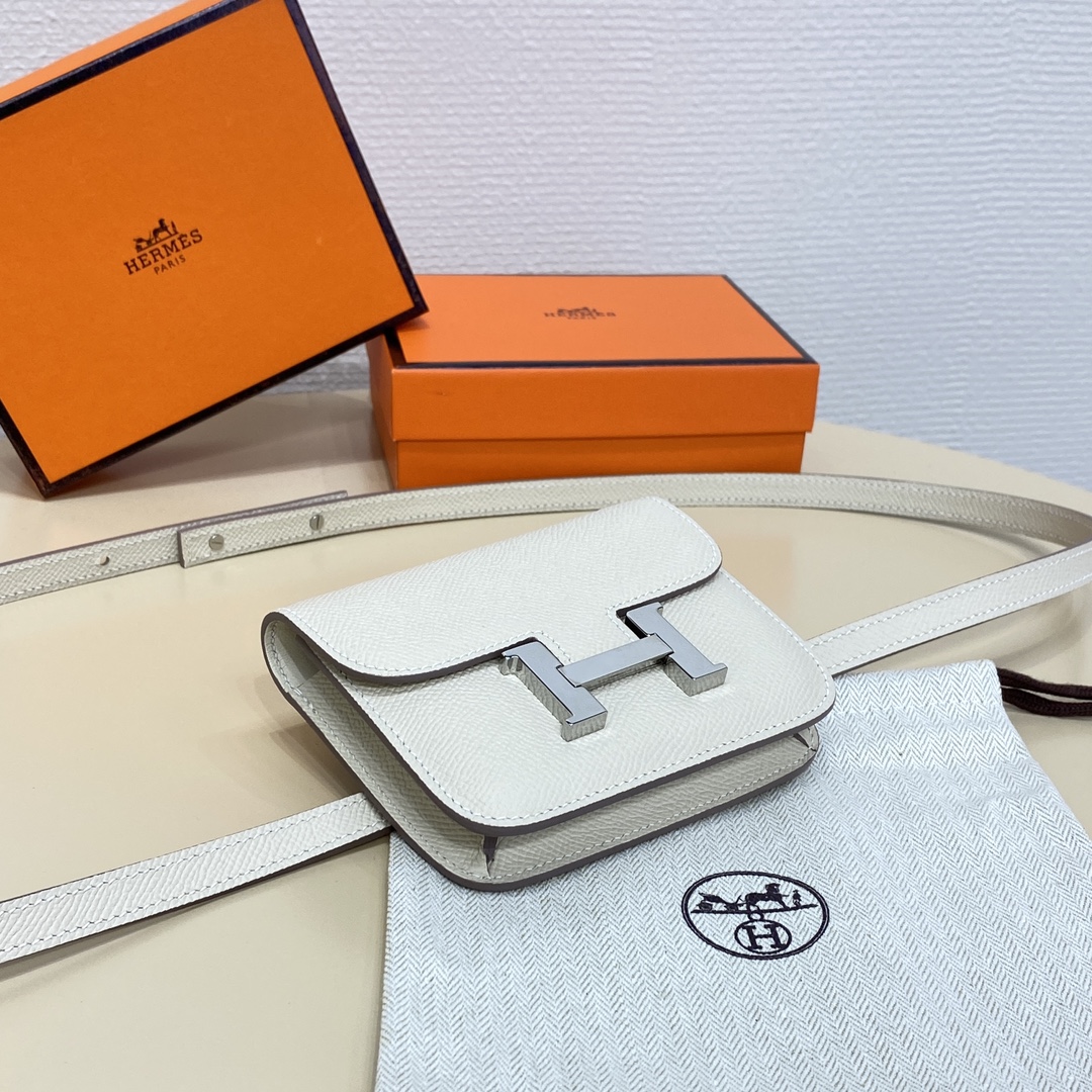 Hermes Constance Slim Wallet Belt Bag In White Epsom Leather